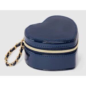 a new day Heart-Shaped Navy Blue Jewelry Case With Gold Chain and Zipper